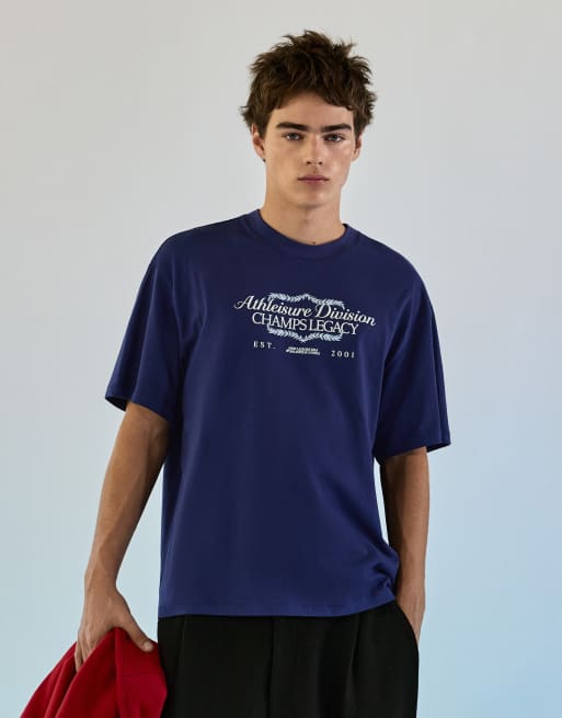 Bershka kortärmad avslappnad t-shirt med tryck i blått, 2 av 7