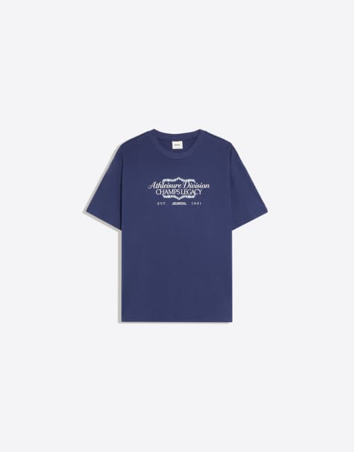 Bershka kortärmad avslappnad t-shirt med tryck i blått, 6 av 7