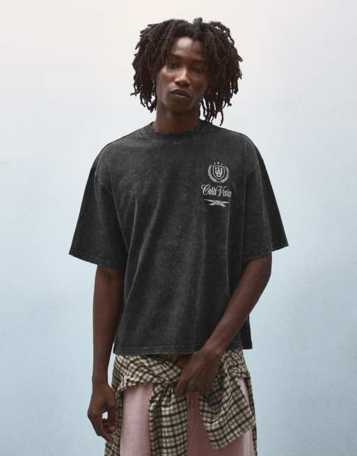 Bershka kortärmad boxig t-shirt med tryck i svart, 2 av 6
