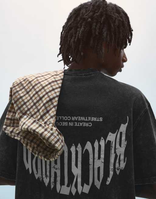 Bershka kortärmad boxig t-shirt med tryck i svart, 4 av 6