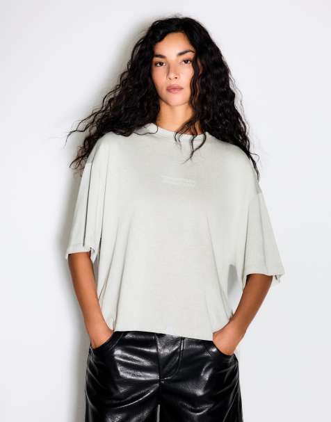 Bershka kortärmad oversize-t-shirt i ljusgrå - view 1