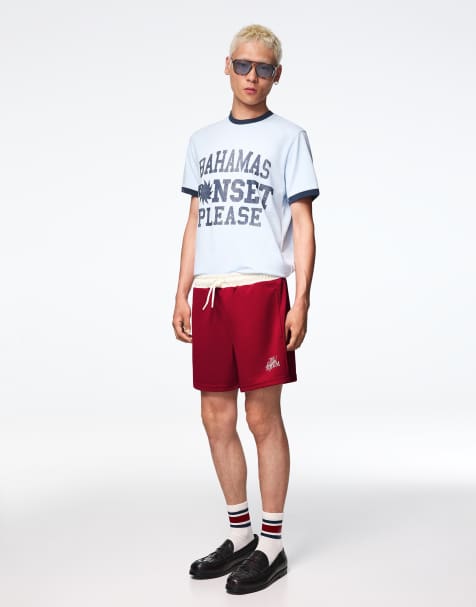 Bershka - Korte bermudashort met patch in bordeauxrood - view 1