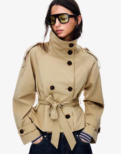 Bershka - Korte trenchcoat in beige