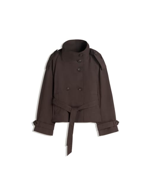 Bershka - Korte trenchcoat met opstaande boord in bruin, 5 van 6