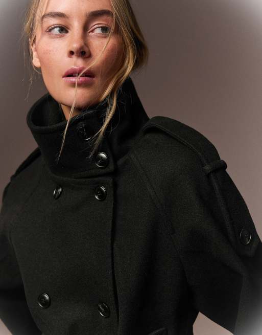 Bershka - Korte trenchcoat met opstaande boord in zwart, 4 van 6