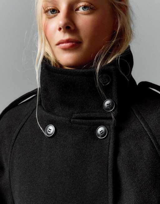 Bershka - Korte trenchcoat met opstaande boord in zwart, 5 van 6