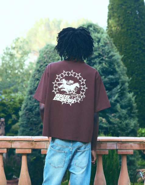 Bershka kortærmet boxy skjorte med print i burgundy - view 1