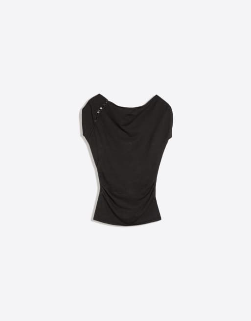 Bershka kortærmet sweater med knapper i sort, 5 af 5