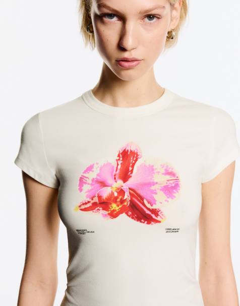 Bershka - Kortærmet T-shirt med lyserødt print - view 1
