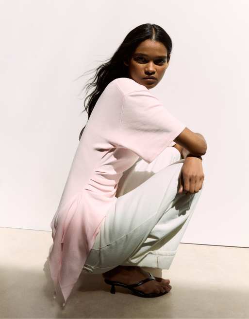 Bershka kortærmet T-shirt med rynkedetaljer i pink, 2 af 5