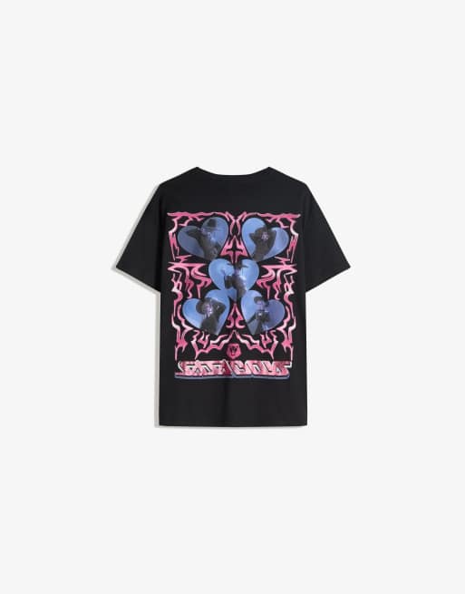 Bershka – Kpop Demon Hunter – Saja Boys – Svart t-shirt med korta ärmar och digitalt filtertryck