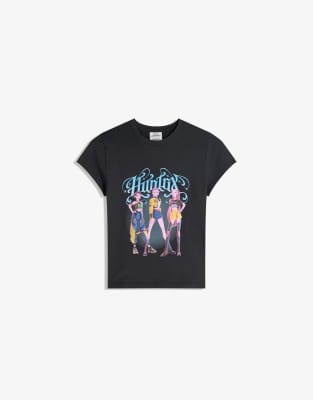 Bershka - KPop Demon Hunters - Kurzärmliges T-Shirt in Hellgrau mit Print