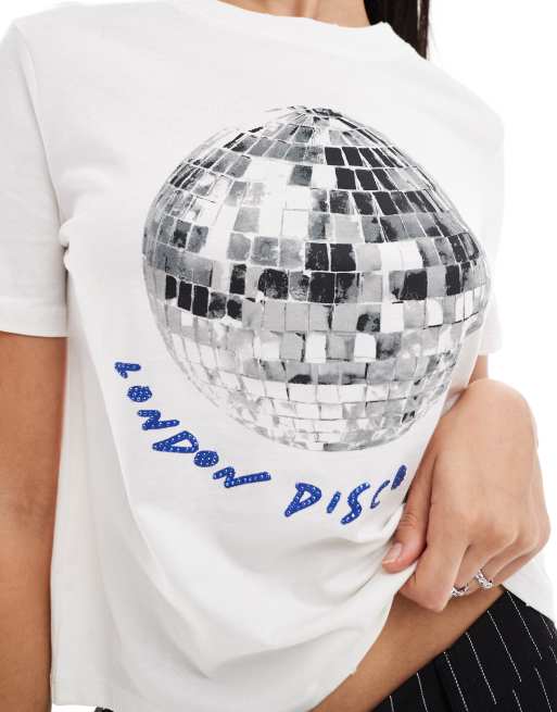 Bershka – Krótki i obcisły T-shirt z nadrukiem „London Disco“, 3 z 4