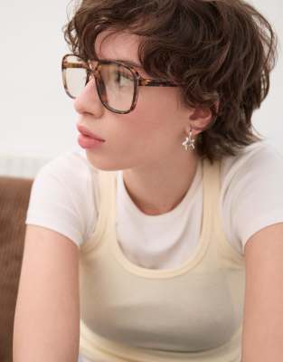 Bershka - Kunstharz-Brille in Braun mit Blaulichtfilter-Brown