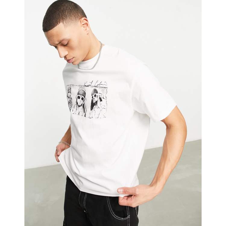 Bershka Kurt Cobain front printed t-shirt in white | ASOS