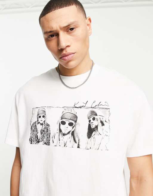 Bershka Kurt Cobain front printed t-shirt in white | ASOS