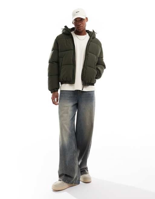 Bershka – Kurtka ocieplana z kapturem w kolorze khaki , 3 z 4
