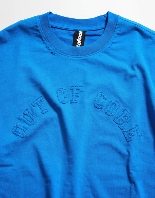 Bershka kurzärmeliges Out of Core Patch T-Shirt in Denimblau, 5 von 7