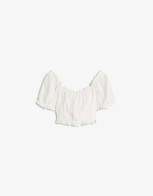 Bershka - Kurzärmlige, kurze Bluse in Weiß
