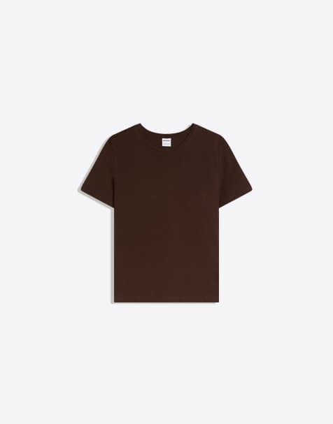 Bershka – Kurzärmliges Basic-T-Shirt in Braun - view 1