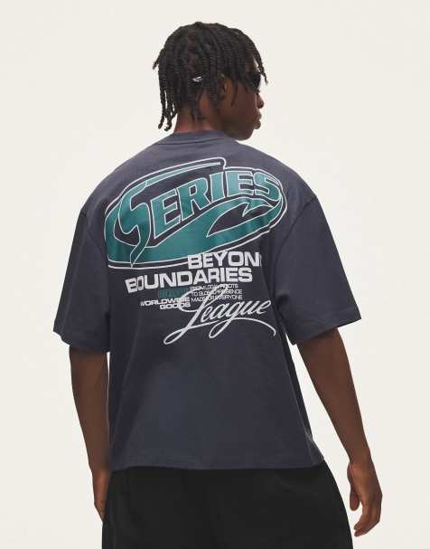 Bershka kurzärmliges Boxy-T-Shirt mit Print in Grau und Schwarz - view 1