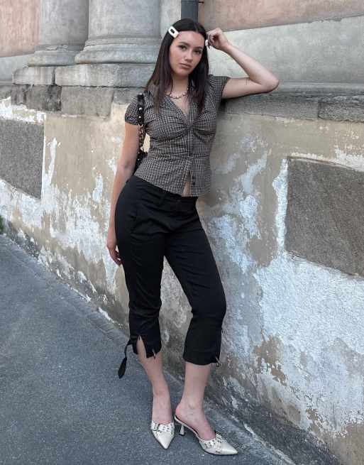 Bershka – Kurzärmliges Hemd aus Popeline in Khaki mit Schleife, 4 von 6