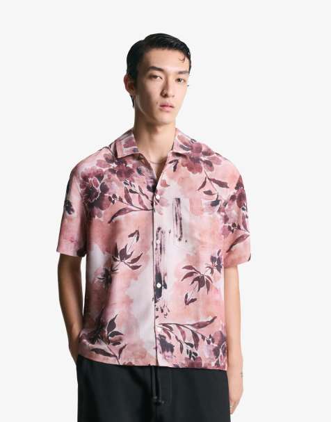 Bershka – Kurzärmliges Hemd in Rosa mit Print - view 1