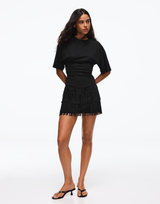 Bershka kurzärmliges Korsett-T-Shirt in Schwarz, 2 von 5