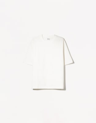Bershka - Kurzärmliges Oversize-T-Shirt aus schwerer Baumwolle in Weiß