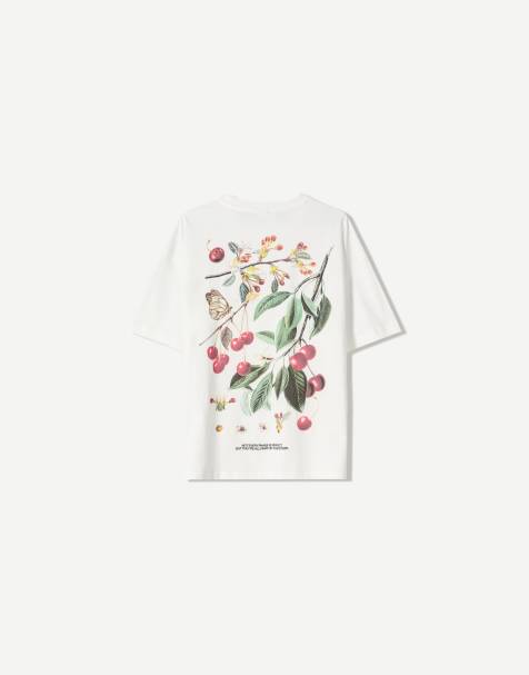 Bershka – Kurzärmliges Oversize-T-Shirt in Weiß mit Print - view 1