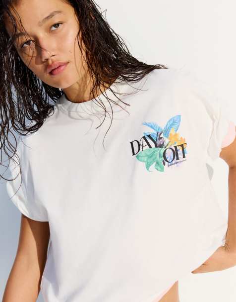 Bershka – Kurzärmliges Oversize-T-Shirt in Weiß mit Print - view 1