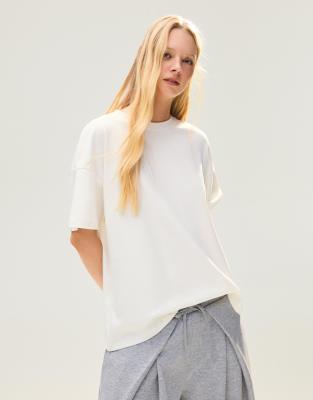 Bershka - Kurzärmliges Oversize-T-Shirt in Weiß