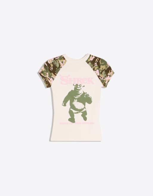 Bershka Kurzärmliges Raglan-T-Shirt mit Shrek-Print, 5 von 5