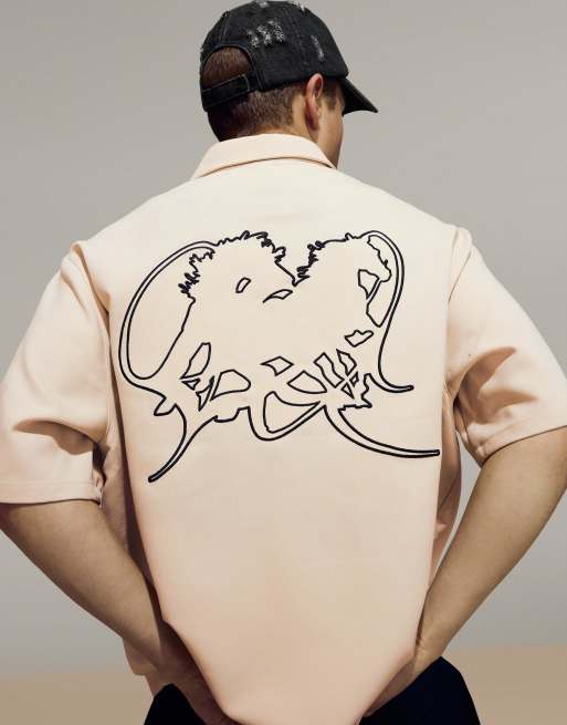 Bershka – Kurzärmliges T-Shirt in Ecru mit Stickerei, 4 von 4