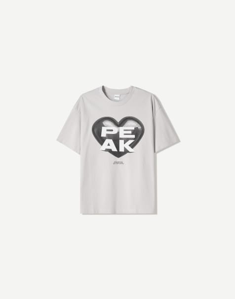 Bershka – Kurzärmliges T-Shirt in Grau mit Print - view 1