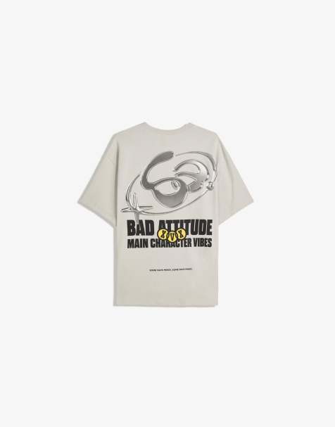 Bershka – Kurzärmliges T-Shirt in Grau mit Print - view 1