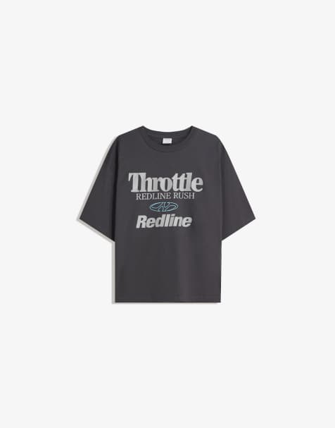 Bershka – Kurzärmliges T-Shirt in Grau mit Print - view 1