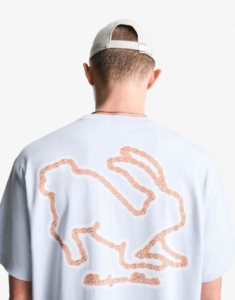 Bershka – Kurzärmliges T-Shirt in Hellblau mit Print - view 1