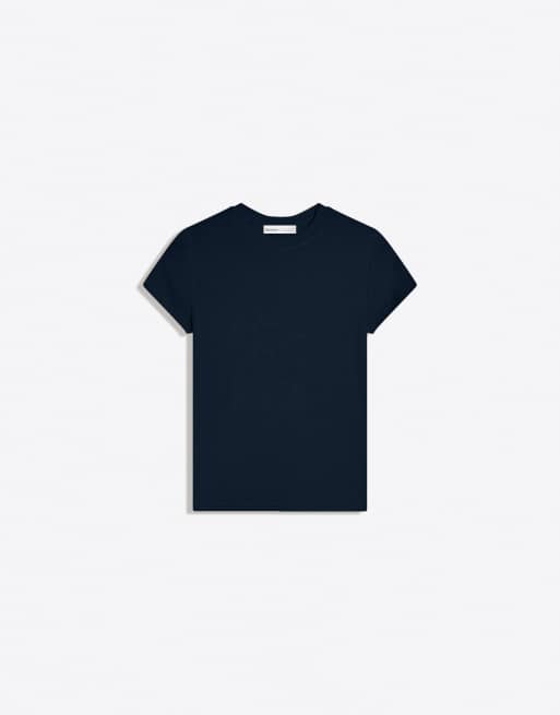 Bershka – Kurzärmliges T-Shirt in Marineblau mit Rundhalsausschnitt, 6 von 6