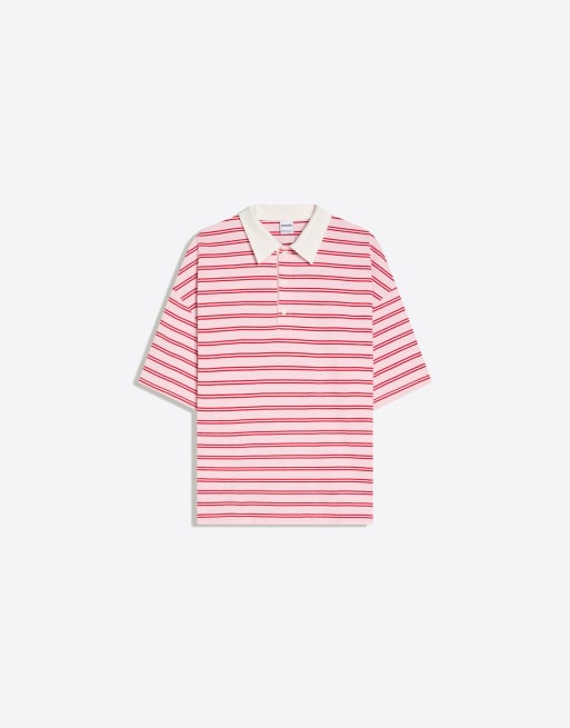 Bershka – Kurzärmliges T-Shirt in Rosa mit Polokragen, 4 von 4