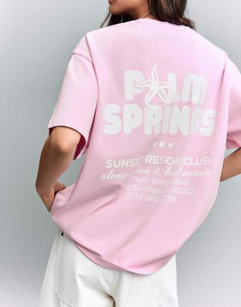 Bershka – Kurzärmliges T-Shirt in Rosa mit Print - view 1