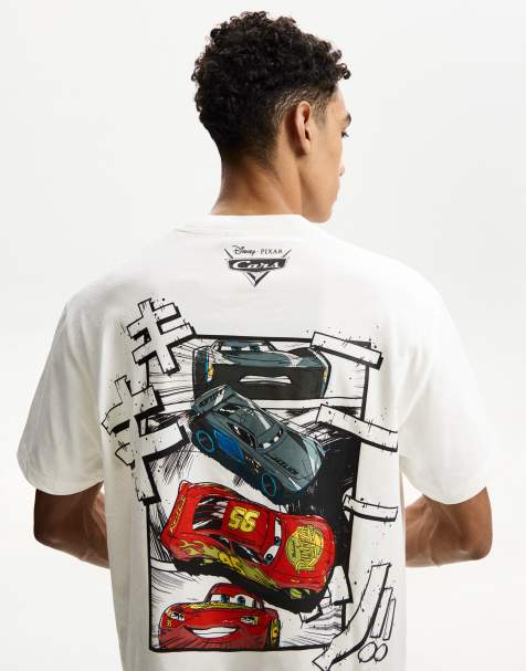 Bershka – Kurzärmliges T-Shirt in Weiß mit „Cars“-Grafikprint - view 1