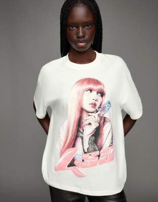 Bershka - Kurzärmliges T-Shirt in Weiß mit Lisa-Print