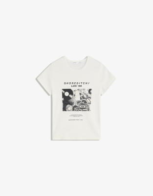 Bershka - Kurzärmliges T-Shirt in Weiß mit Print