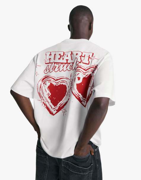 Bershka – Kurzärmliges T-Shirt in Weiß mit Print - view 1