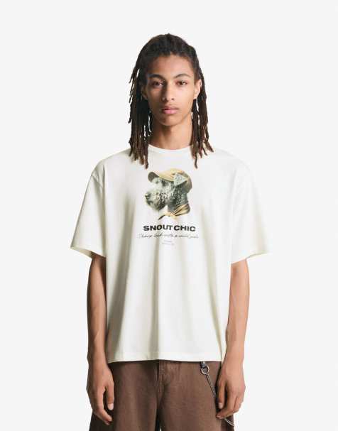Bershka – Kurzärmliges T-Shirt in Weiß mit Print - view 1