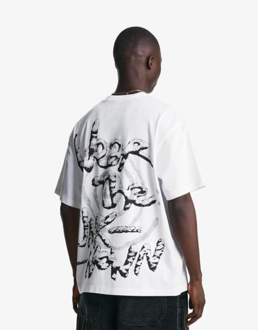 Bershka – Kurzärmliges T-Shirt in Weiß mit Print