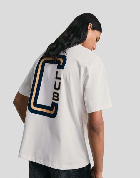 Bershka – Kurzärmliges T-Shirt in Weiß mit Print - view 1