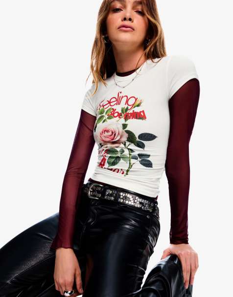 Bershka – Kurzärmliges T-Shirt in Weiß mit Print - view 1