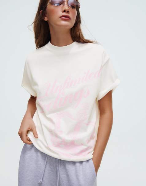 Bershka – Kurzärmliges T-Shirt in Weiß mit Print - view 1